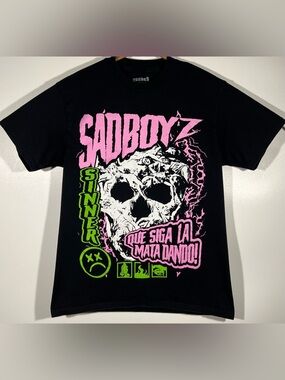 Sad Boys By Junior H Skull Shirt Size Medium Double Sided  Boyz Emo Rap Grunge